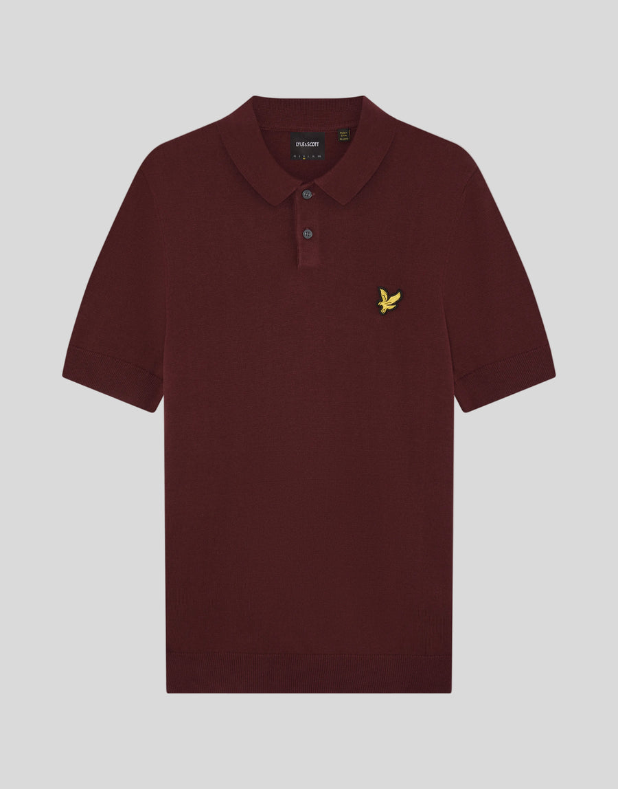 Flat shot of Archive Knitted Polo Shirt in Claret Jug