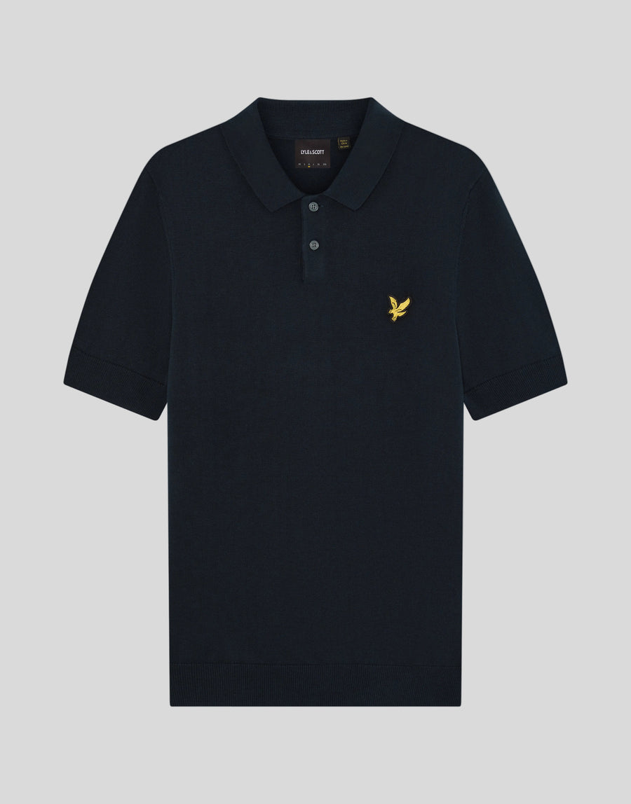 Flat shot of Archive Knitted Polo Shirt in Dark Navy