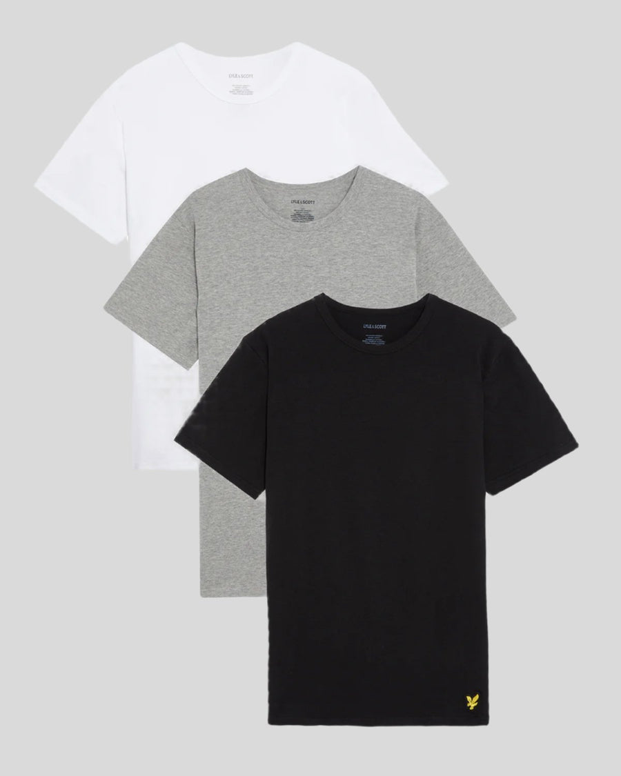Lot de 3 t-shirts d'intérieur pour homme, coloris noir de jais / gris chiné moyen / blanc