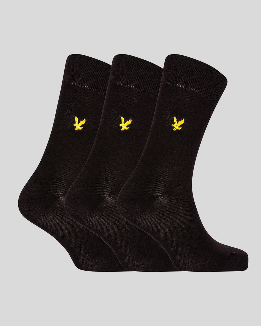 Lot de 3 paires de chaussettes basiques avec broderie d'aigle, couleur noire
