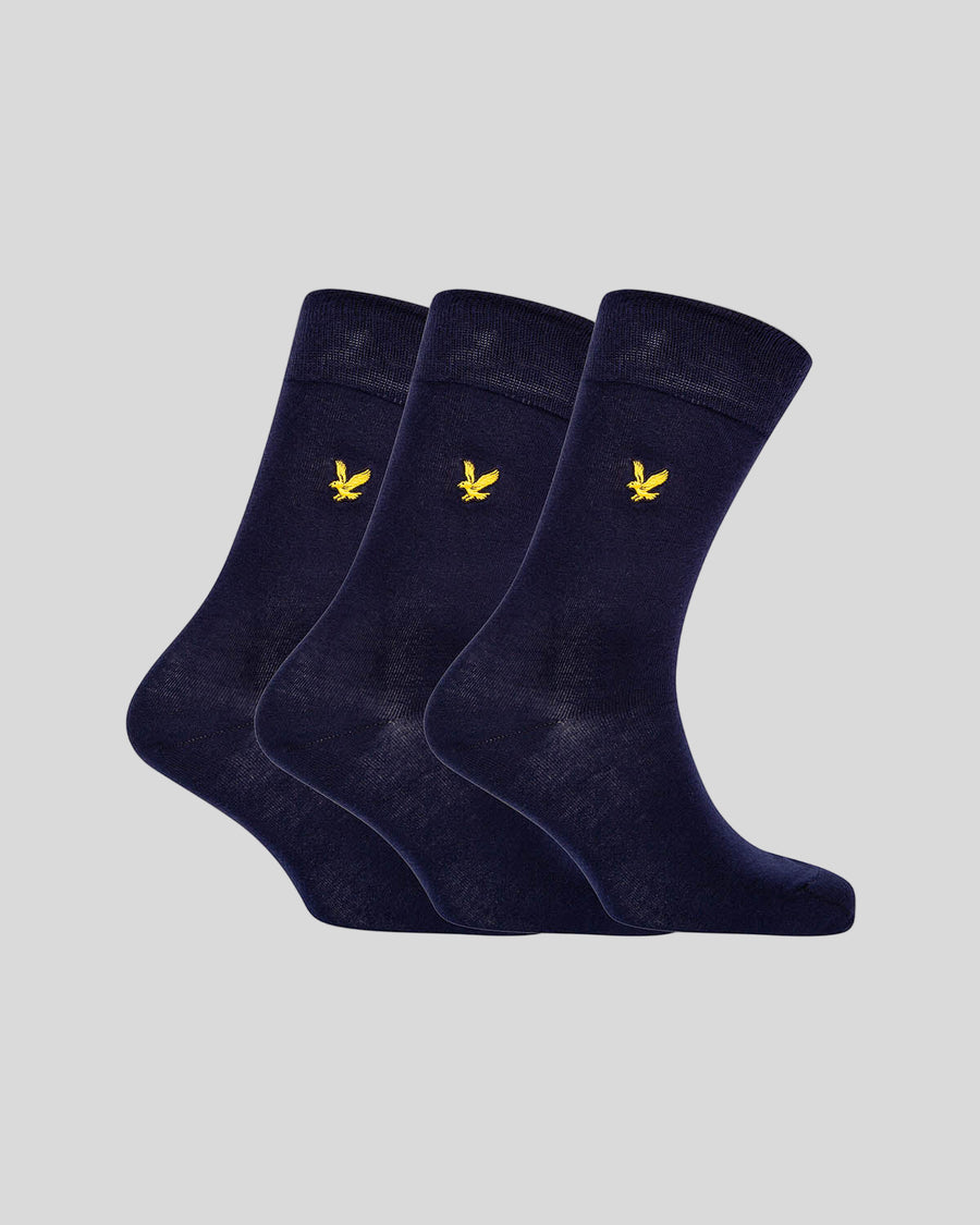 Lot de 3 paires de chaussettes basiques avec broderie d'aigle, couleur bleu marine
