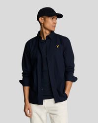 Man wearing Cotton Poplin Shirt in Dark Navy