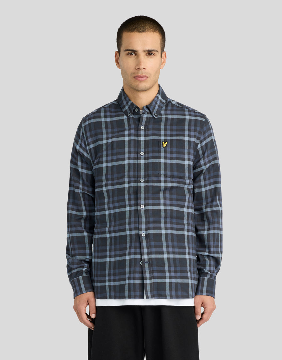 Man wearing Tonal Check Shirt in Dark Navy
