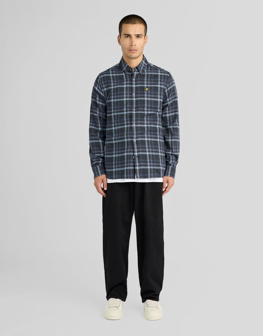 Man wearing Tonal Check Shirt in Dark Navy