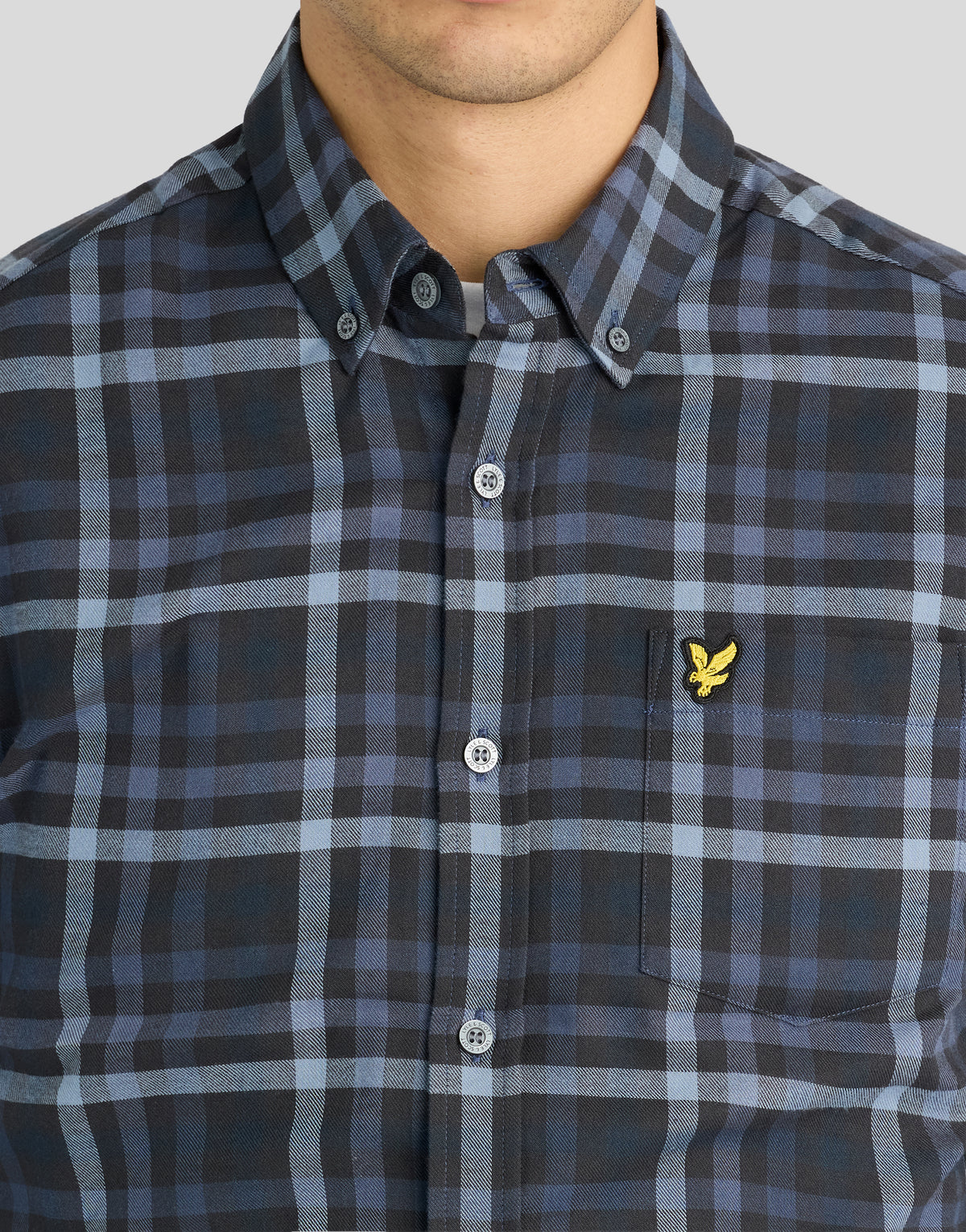 Man wearing Tonal Check Shirt in Dark Navy