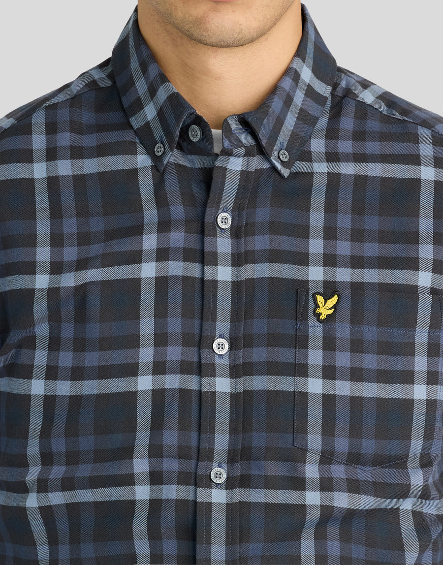Man wearing Tonal Check Shirt in Dark Navy