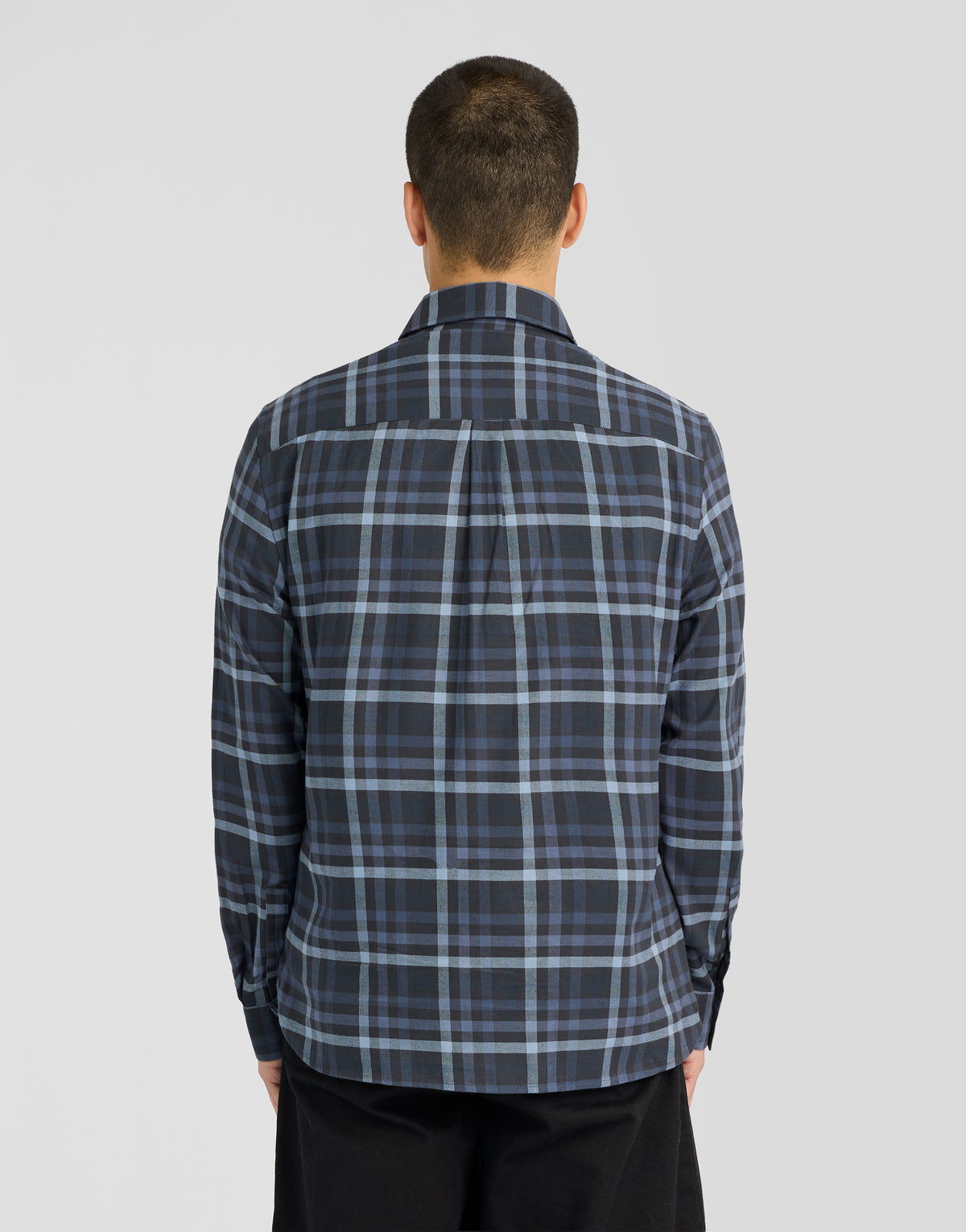 Man wearing Tonal Check Shirt in Dark Navy