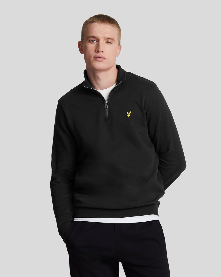 Sweat-shirt à fermeture éclair 1/4 en coton bouclé, couleur noir de jais