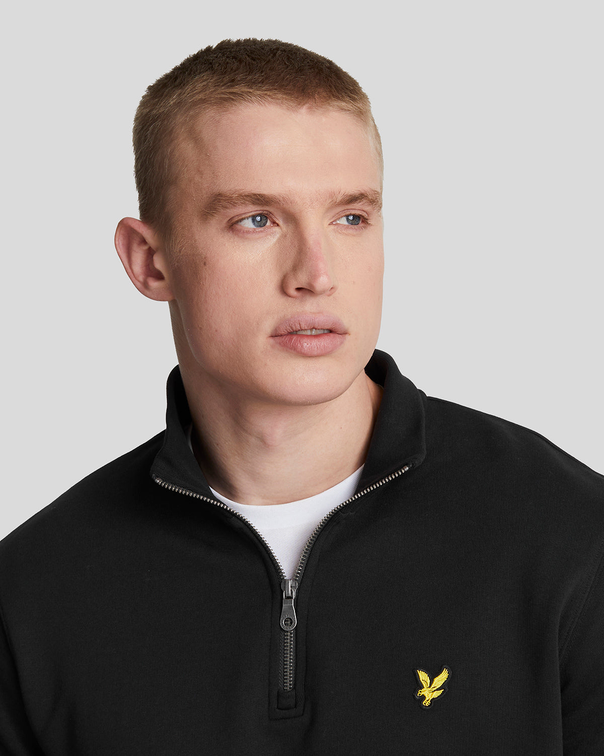 Sweat-shirt à fermeture éclair 1/4 en coton bouclé, couleur noir de jais