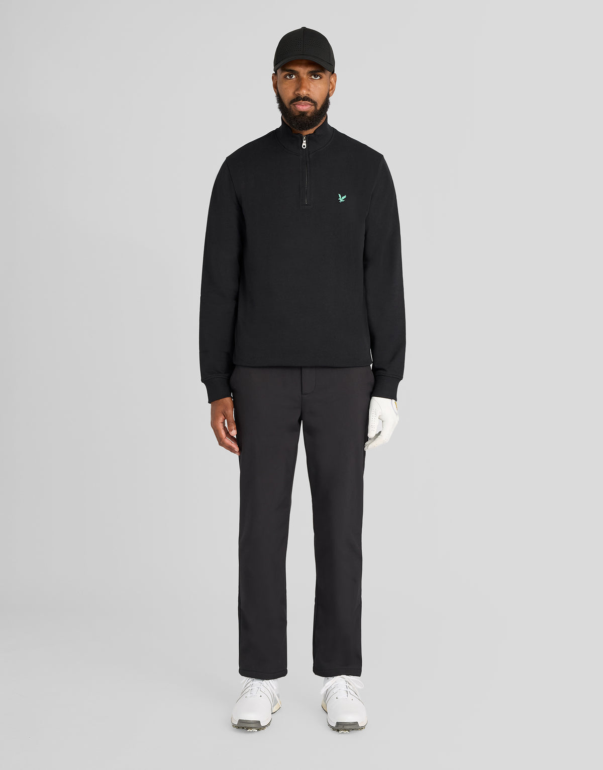 Herren-Midlayer „Green Eagle Cotton“ mit 1/4-Reißverschluss in Jet Black