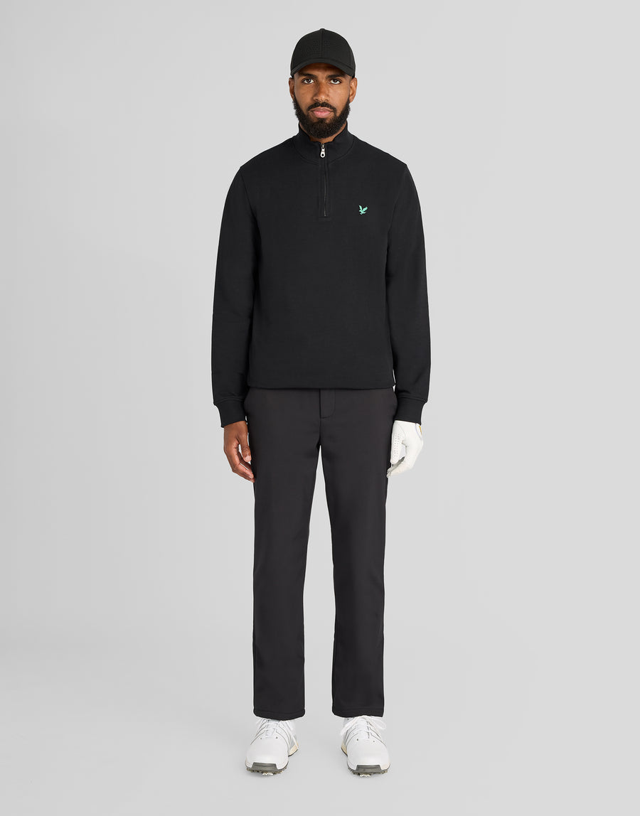 Herren-Midlayer „Green Eagle Cotton“ mit 1/4-Reißverschluss in Jet Black