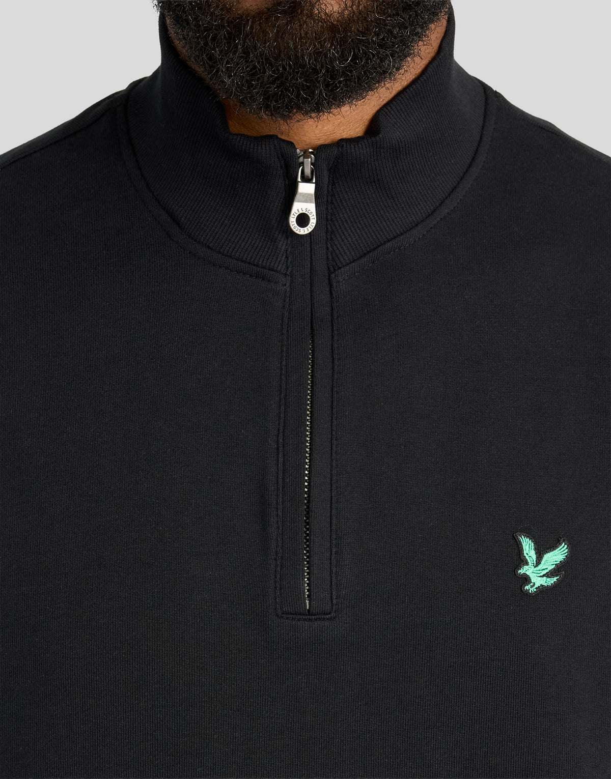 Herren-Midlayer „Green Eagle Cotton“ mit 1/4-Reißverschluss in Jet Black
