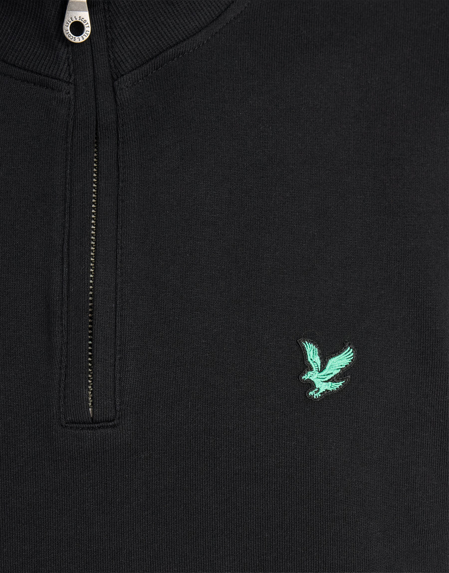 Herren-Midlayer „Green Eagle Cotton“ mit 1/4-Reißverschluss in Jet Black