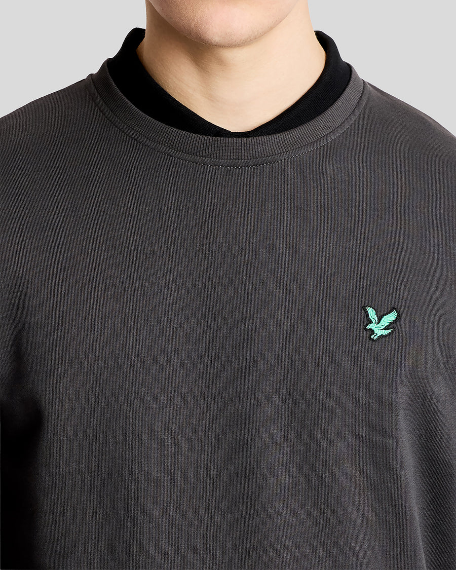 Mann trägt ein „Green Eagle“ Baumwoll-Sweatshirt mit Rundhalsausschnitt in der Farbe „Gunmetal“