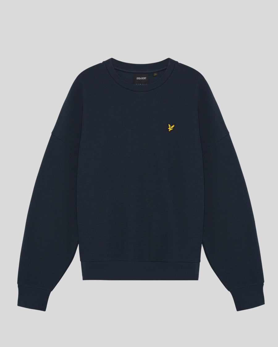 Flat shot of Textured Rib Crew Neck Sweatshirt in Dark Navy