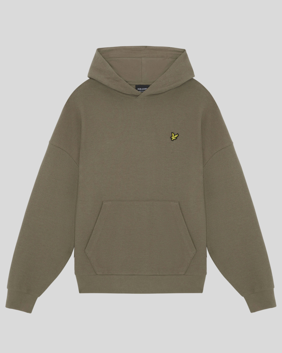 Produktfoto des Hoodies mit geripptem Stoff in der Farbe „Khaki Ash“