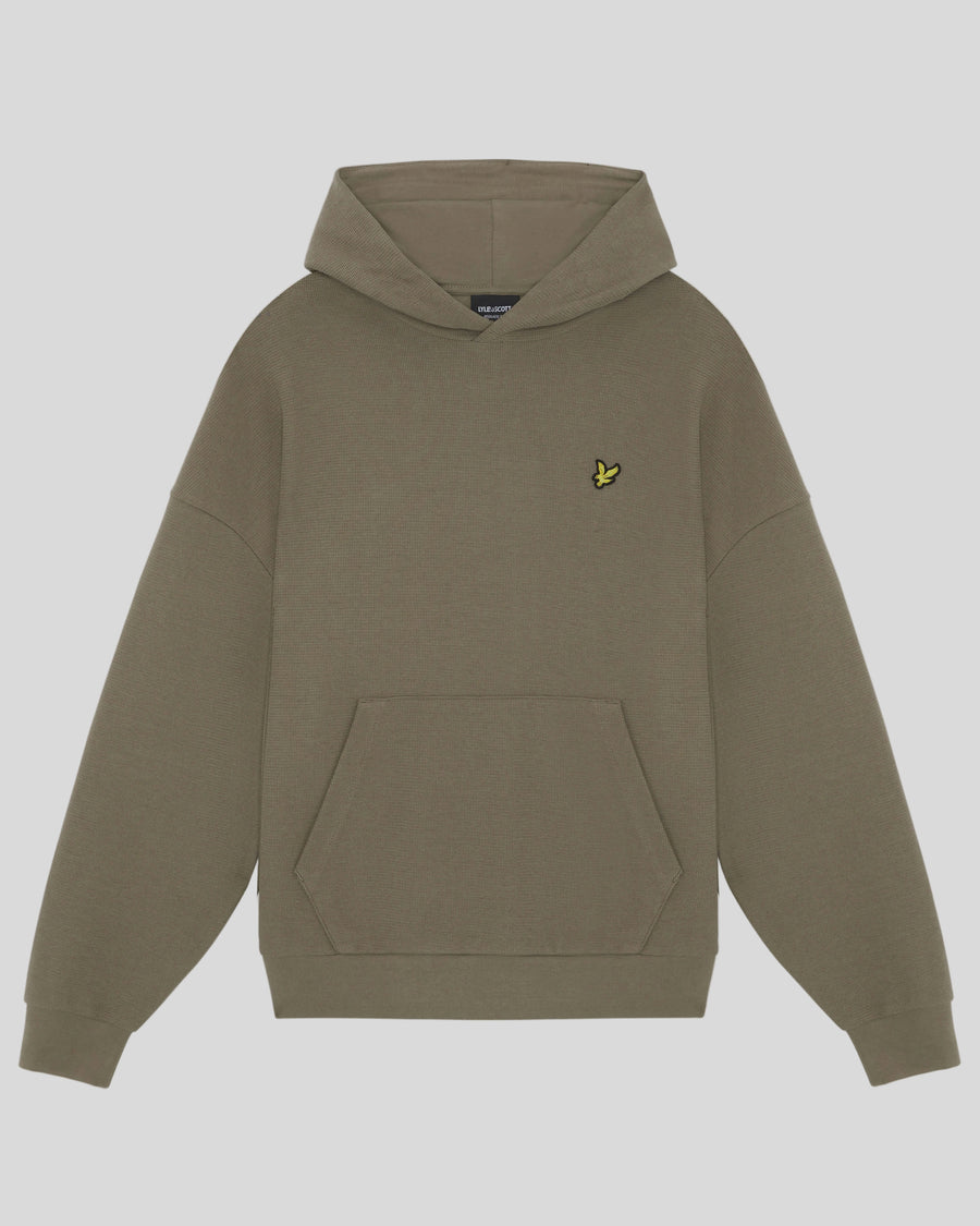 Produktfoto des Hoodies mit geripptem Stoff in der Farbe „Khaki Ash“