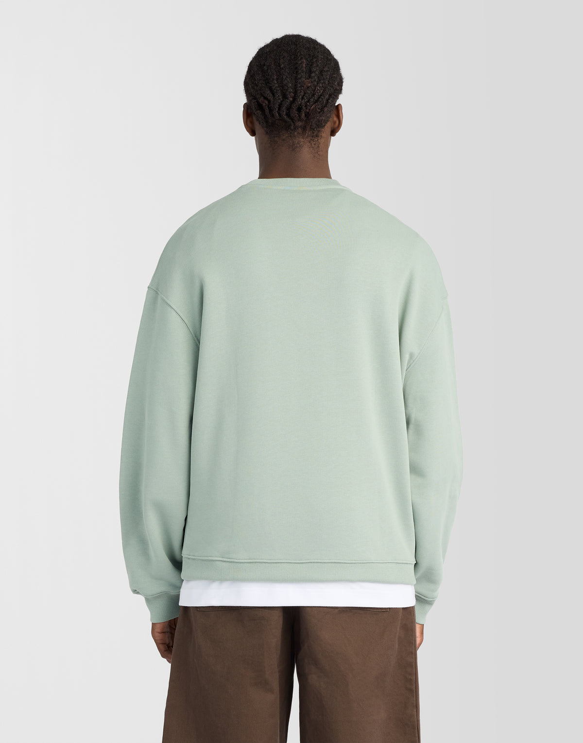 Man wearing Heavyweight Crew Neck Sweatshirt in Slate Shadow Grey