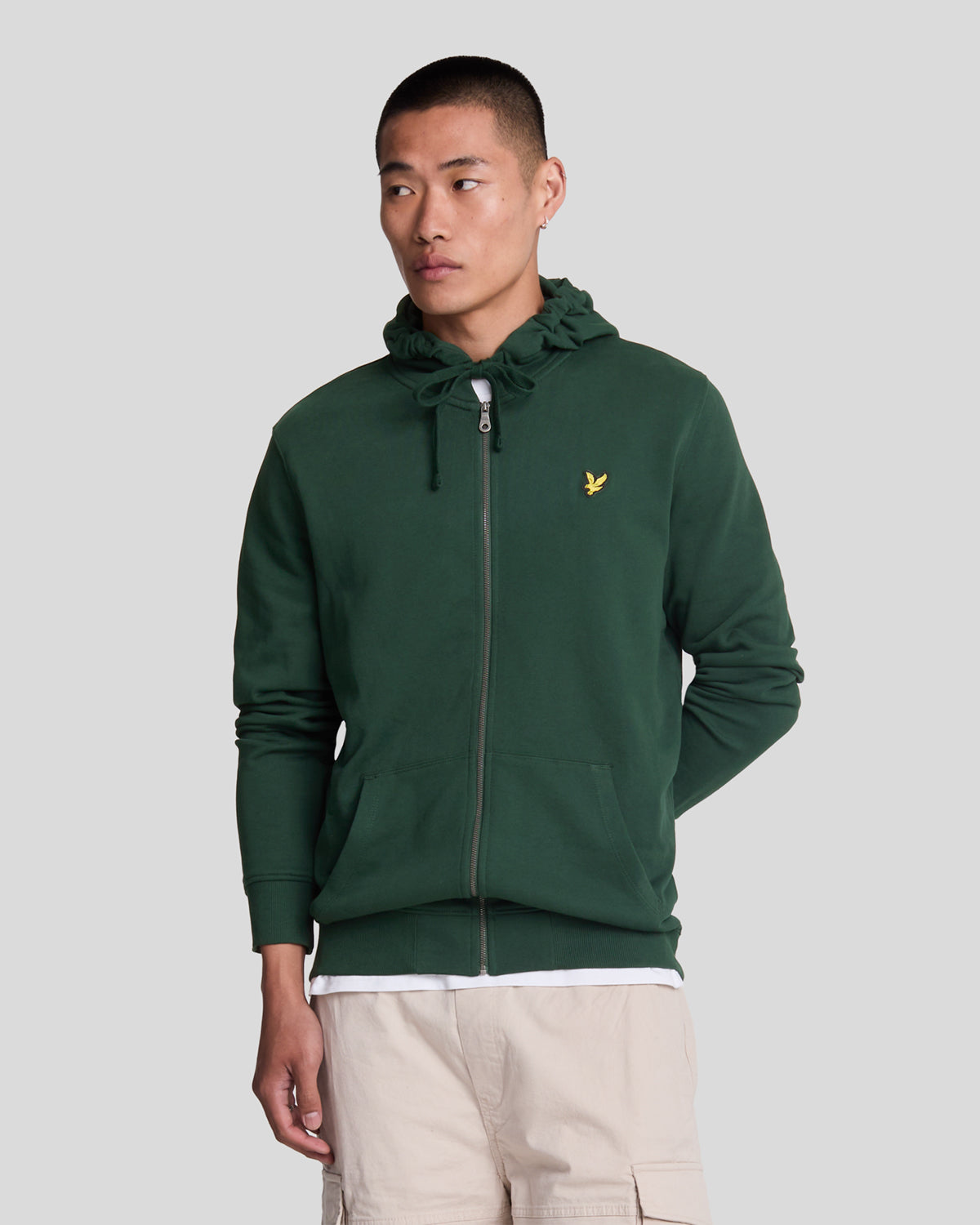 Uomo con felpa con cappuccio in cotone Loopback con zip integrale, colore verde scuro