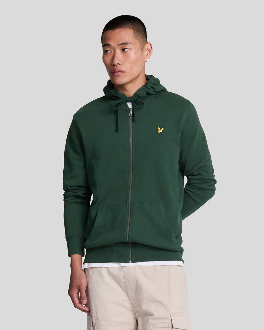 Uomo con felpa con cappuccio in cotone Loopback con zip integrale, colore verde scuro