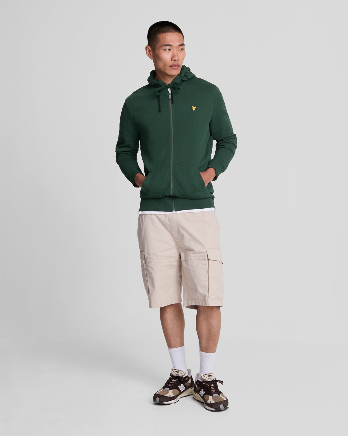 Uomo con felpa con cappuccio in cotone Loopback con zip integrale, colore verde scuro