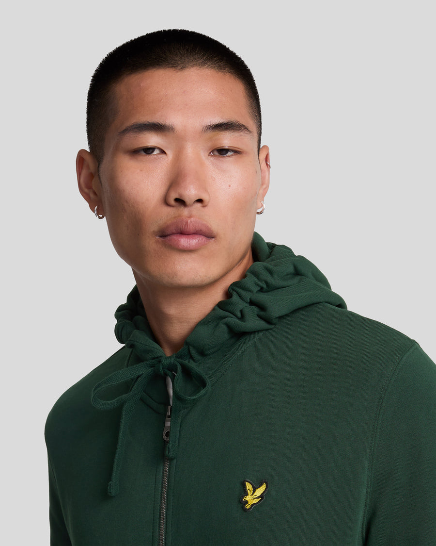 Uomo con felpa con cappuccio in cotone Loopback con zip integrale, colore verde scuro