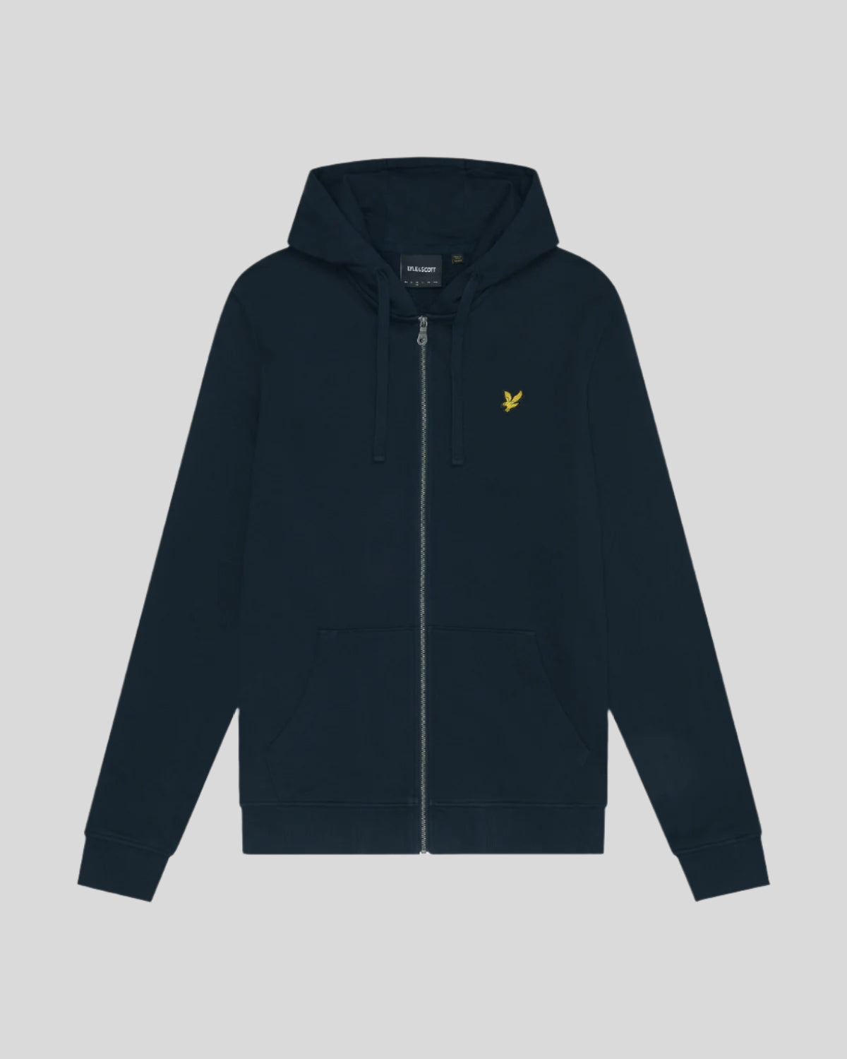 Homme portant un sweat à capuche en coton Loopback à fermeture éclair intégrale, couleur bleu marine foncé