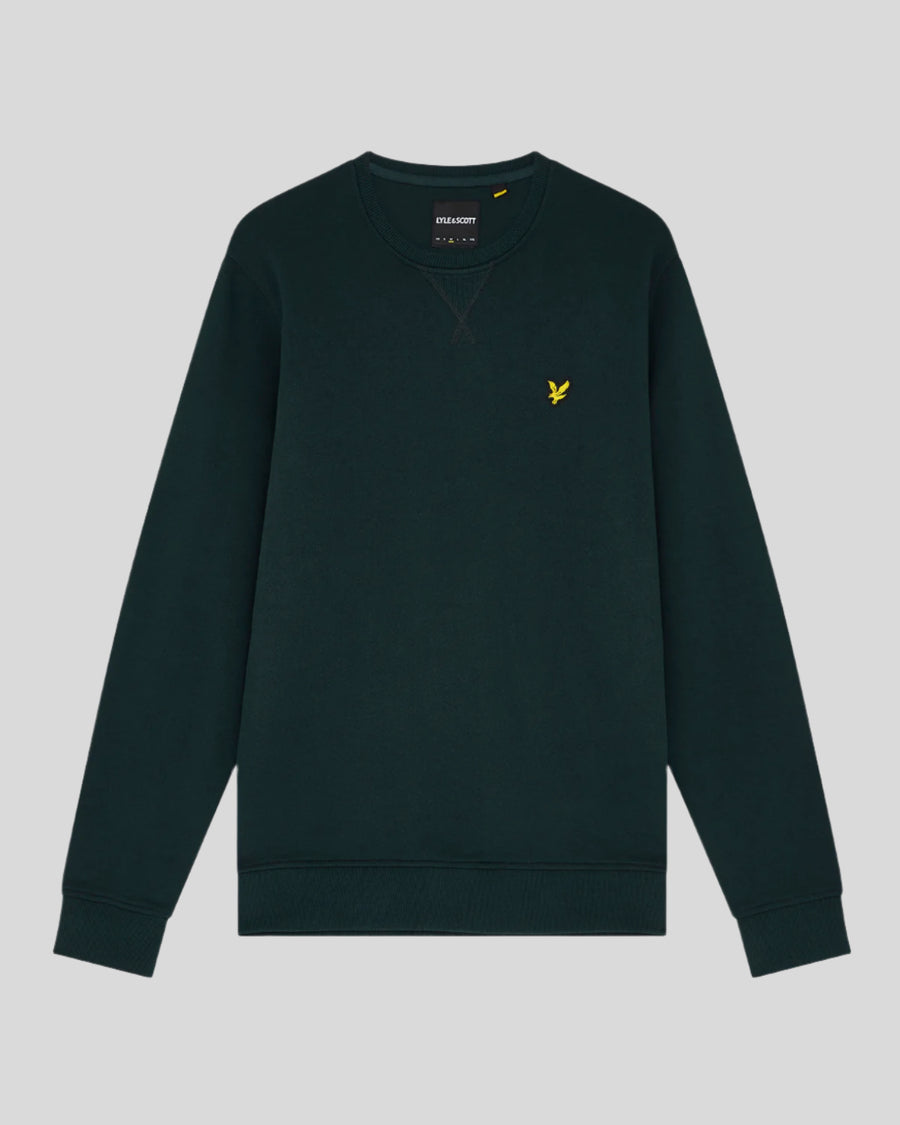 Homme portant un sweat-shirt à col rond en coton vert foncé