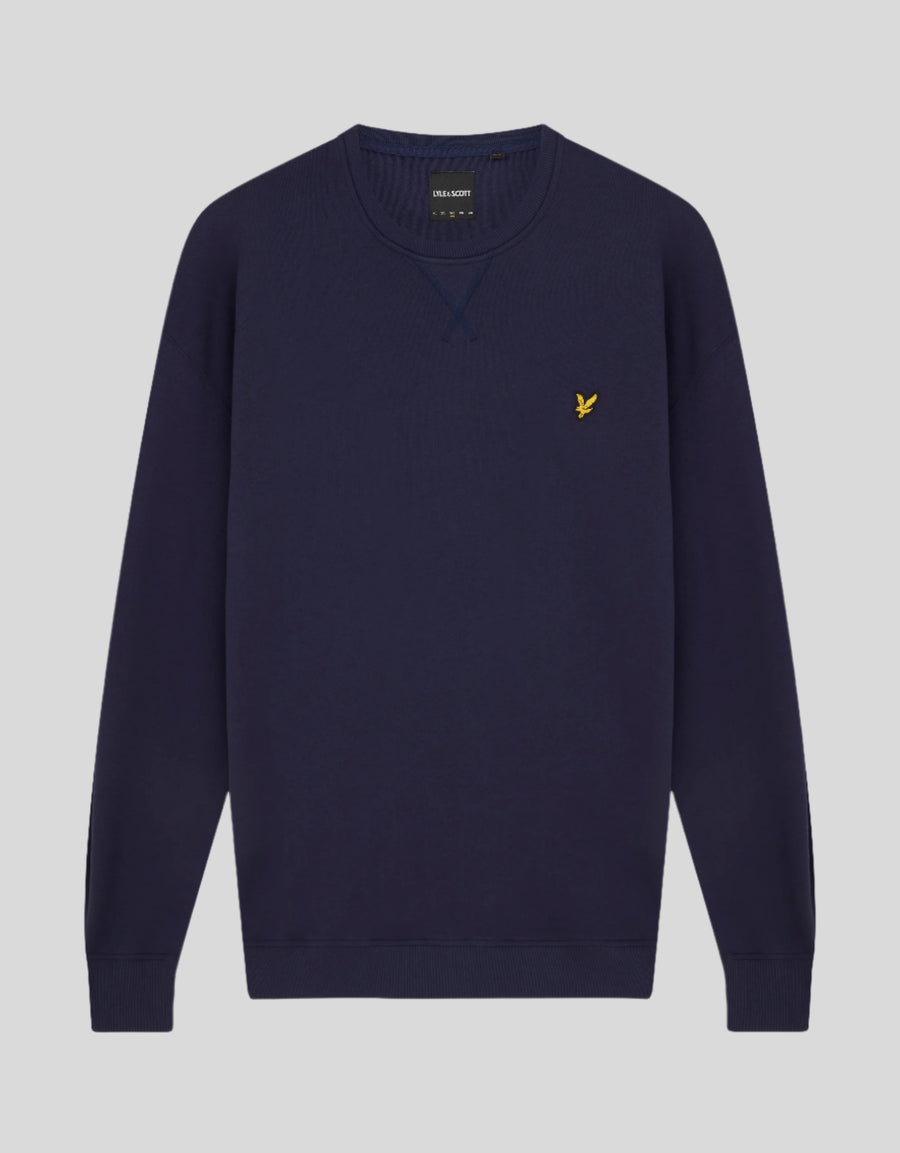 Man draagt een katoenen sweatshirt met ronde hals in marineblauw