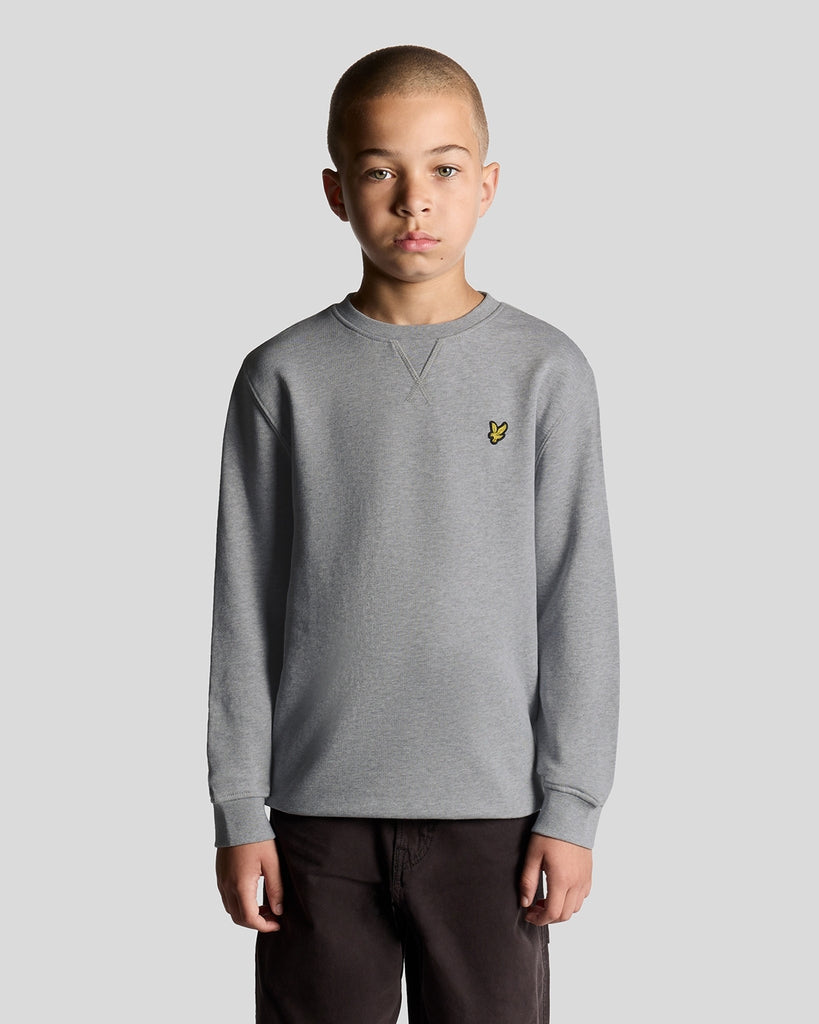 Garçon portant un sweat-shirt classique à col rond, gris clair chiné