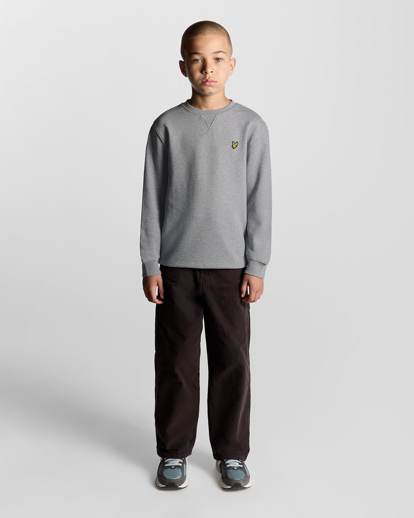 Garçon portant un sweat-shirt classique à col rond, gris clair chiné