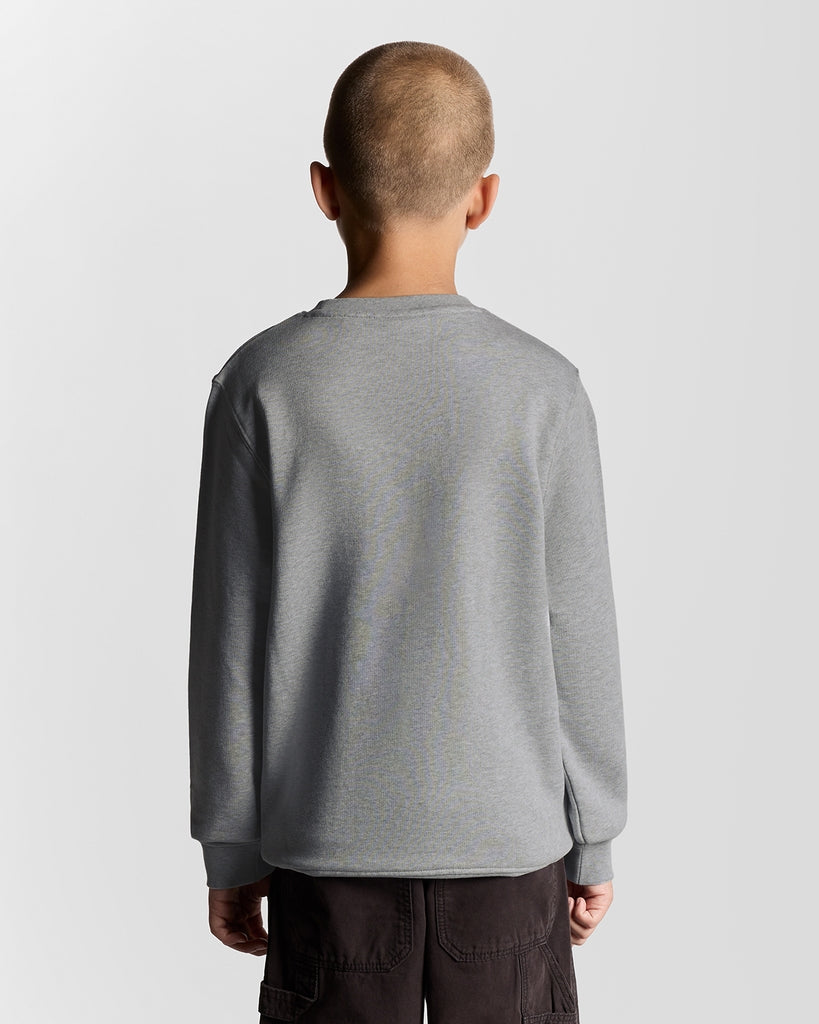 Garçon portant un sweat-shirt classique à col rond, gris clair chiné
