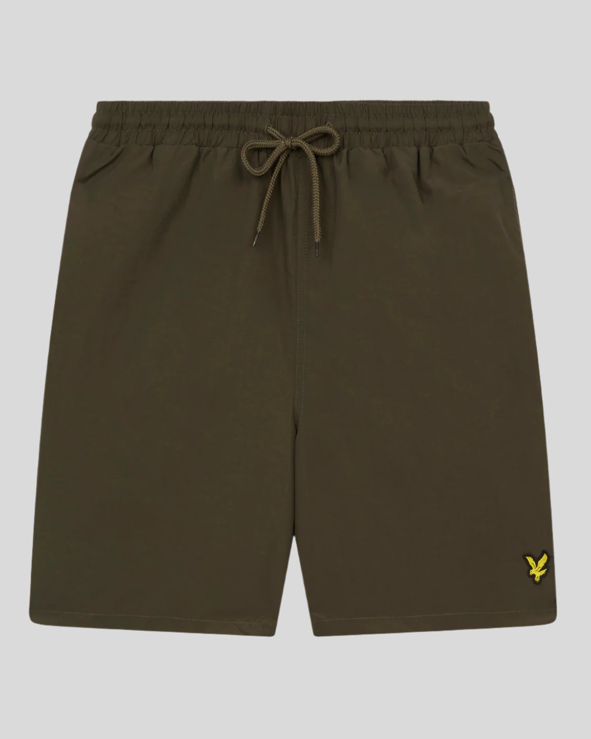 Man wears Plain Swim Shorts in Olive