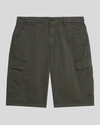 Man wears Cotton Cargo Shorts in Olive