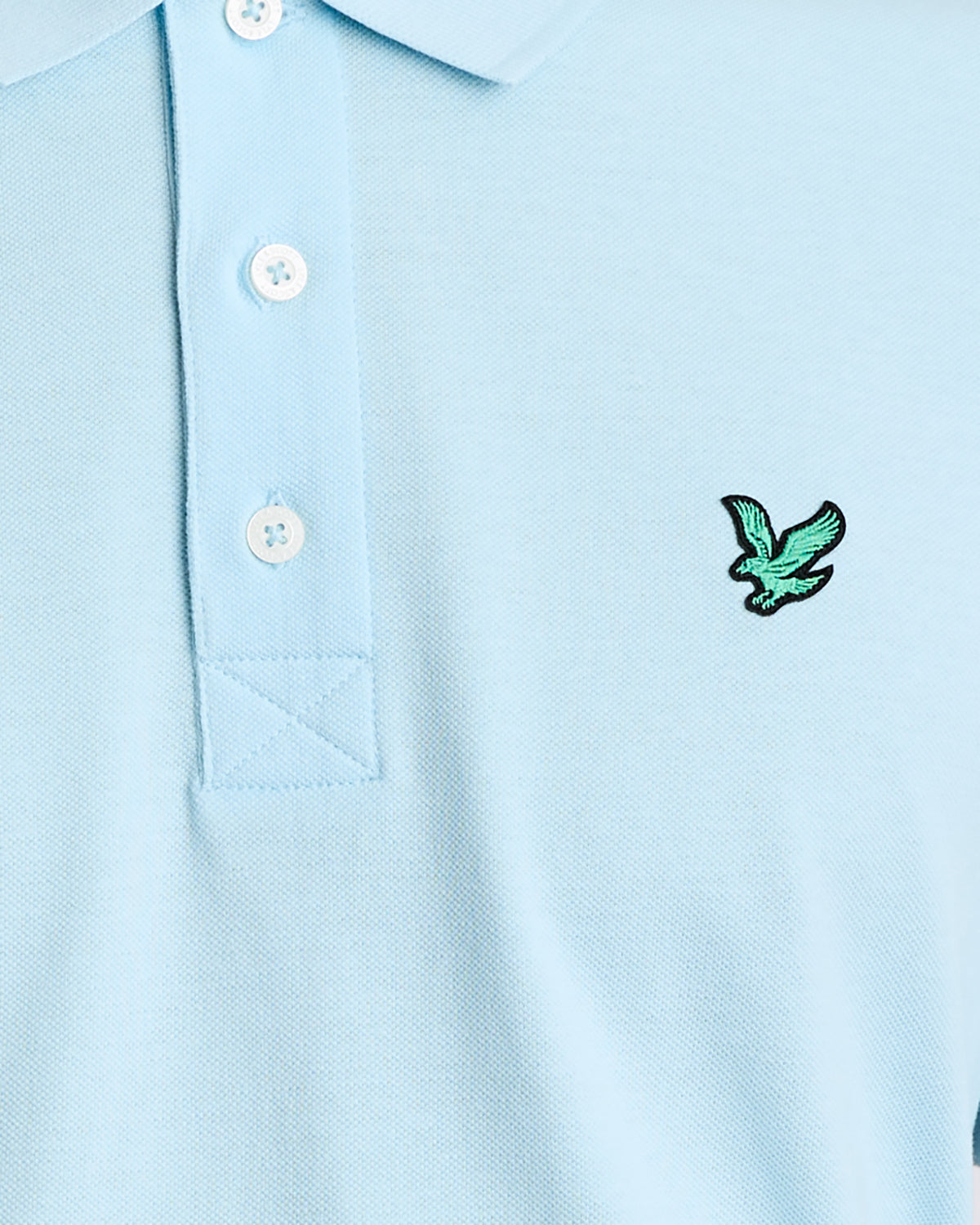 Mann trägt ein „Green Eagle“-Baumwoll-Poloshirt in der Farbe „Sea Breeze Blue“