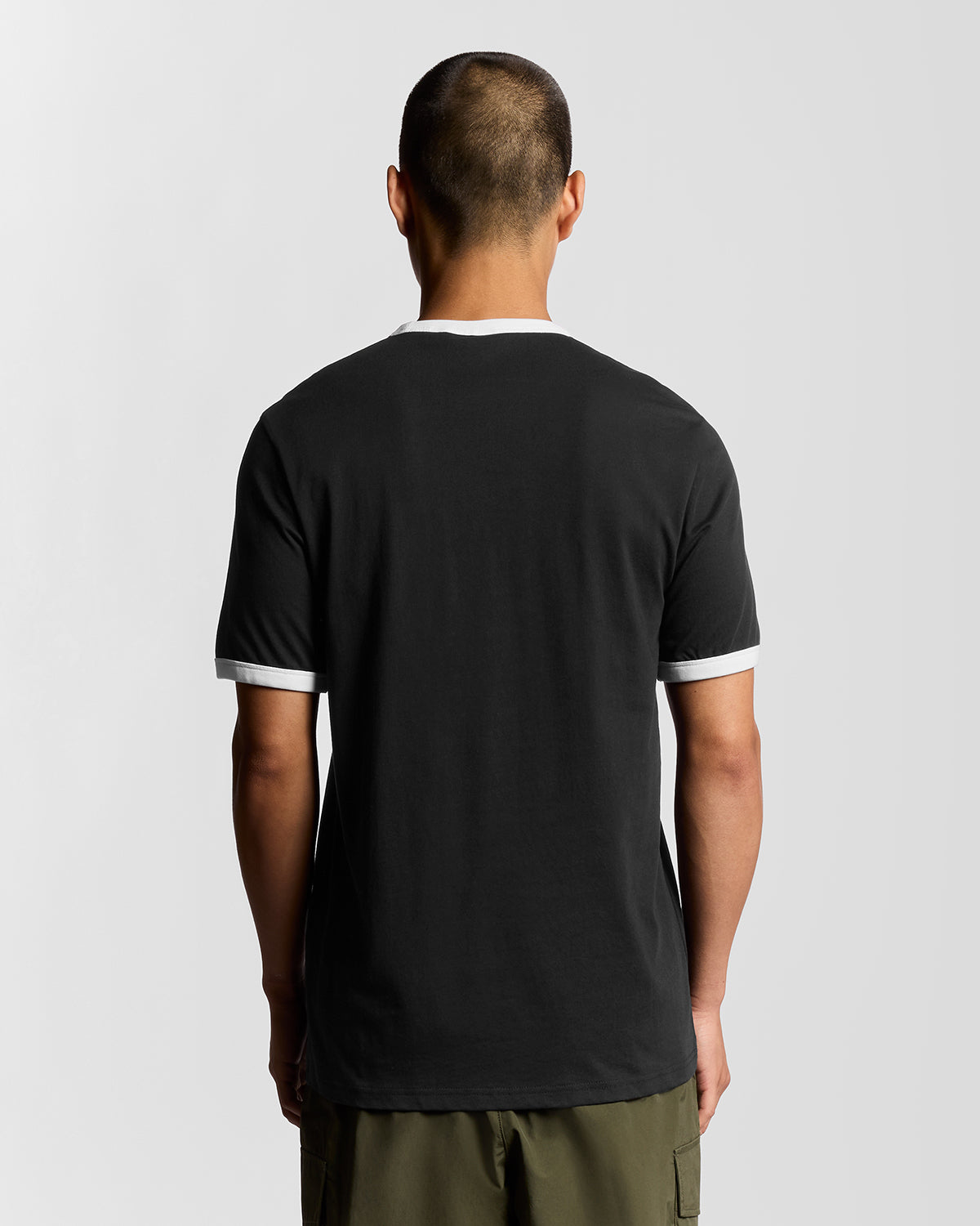 T-shirt à col rond en coton à bordures contrastées pour homme, noir de jais/blanc