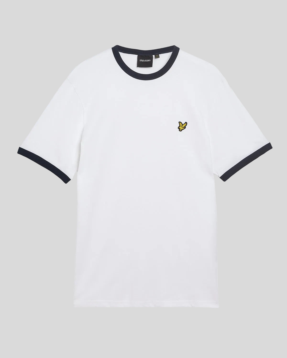 Maglietta in cotone con collo rotondo Ringer, bianco/blu scuro