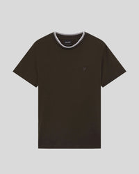 Brown superfine t-shirt with tonal eagle logo and contrast black and white trim collar