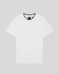 White Superfine Cotton T-Shirt with tonal eagle logo and black trim collar