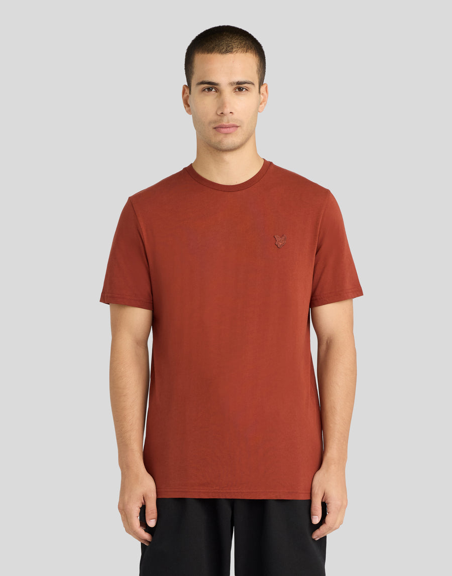 Man wearing Superfine Cotton T-Shirt in Saddle Auburn