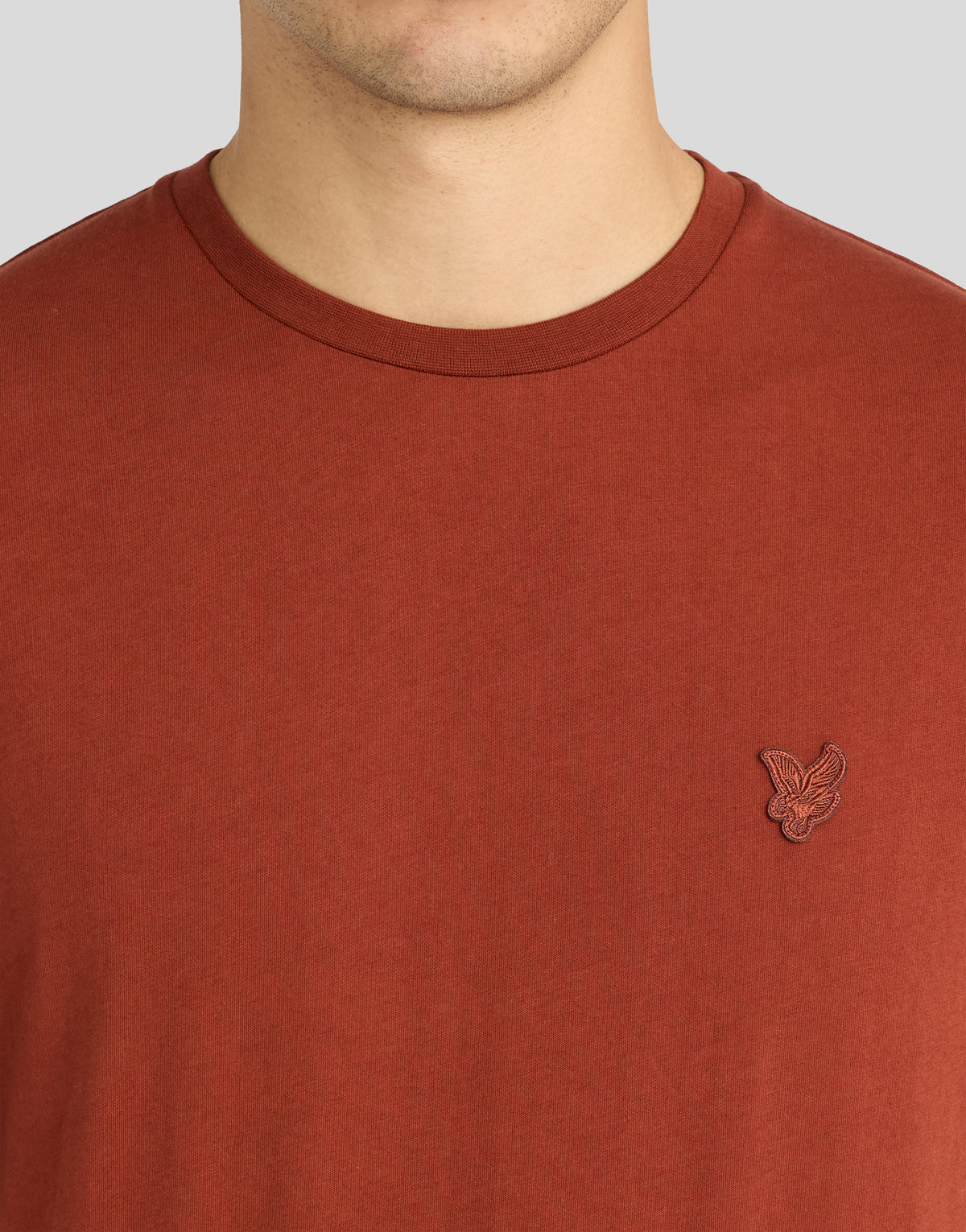 Man wearing Superfine Cotton T-Shirt in Saddle Auburn