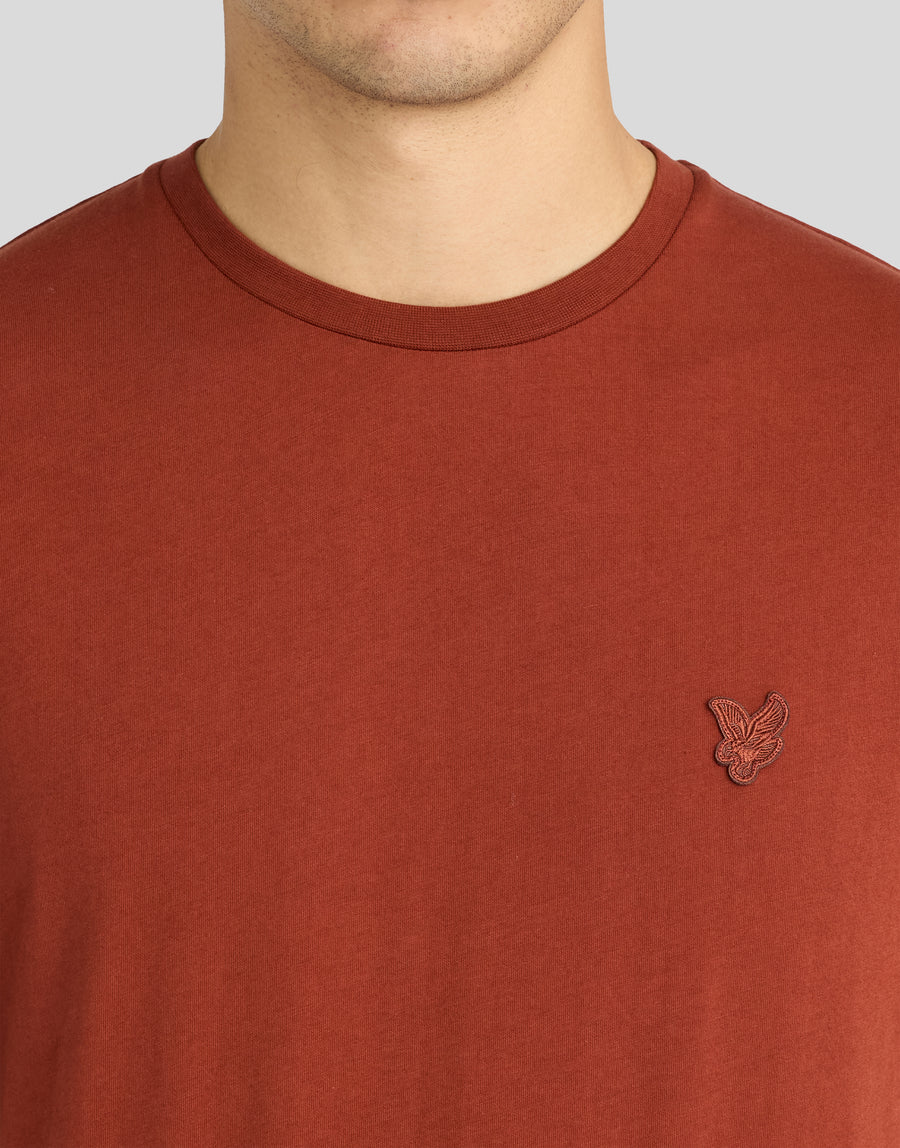 Man wearing Superfine Cotton T-Shirt in Saddle Auburn
