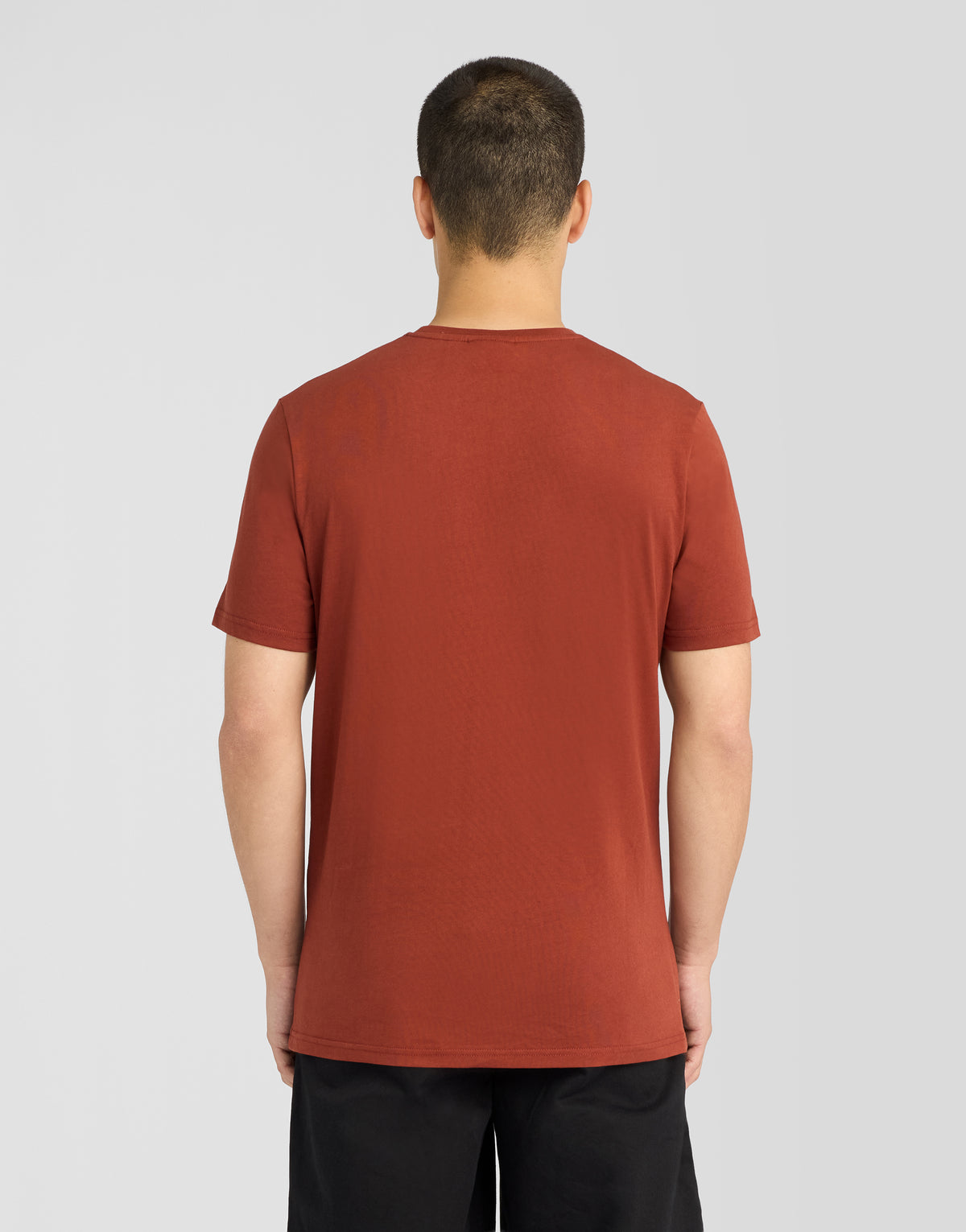 Man wearing Superfine Cotton T-Shirt in Saddle Auburn