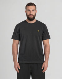 Man wears Big & Tall Cotton Crew Neck T-Shirt in Gunmetal