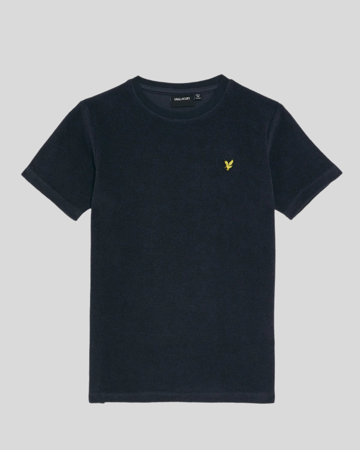 Boy wears Towelling T-Shirt in Dark Navy