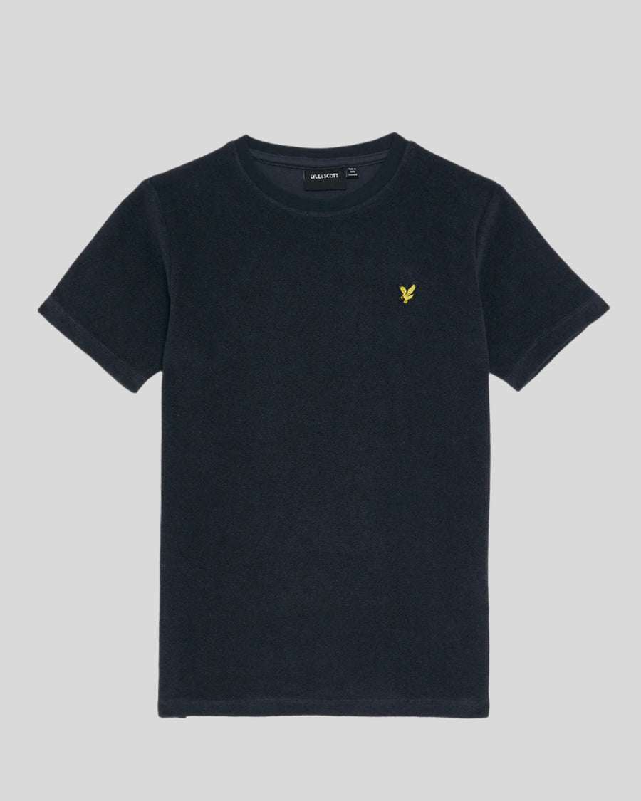 Boy wears Towelling T-Shirt in Dark Navy