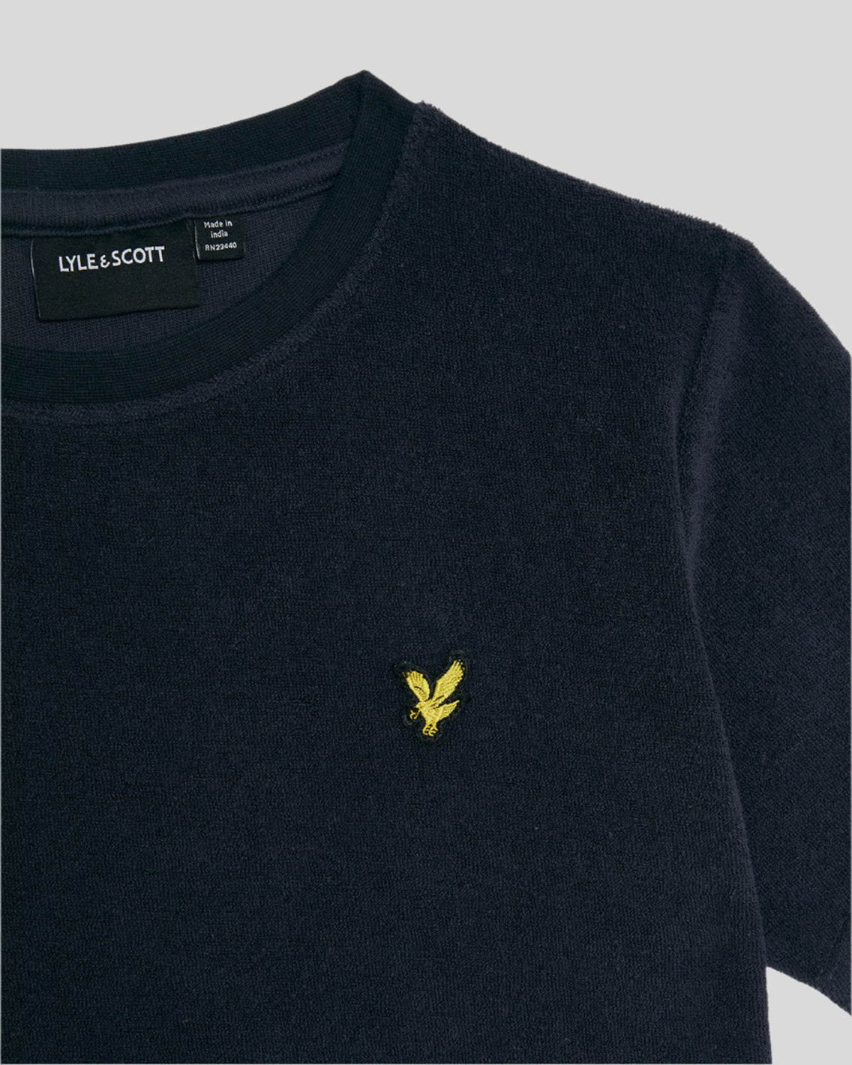 Boy wears Towelling T-Shirt in Dark Navy