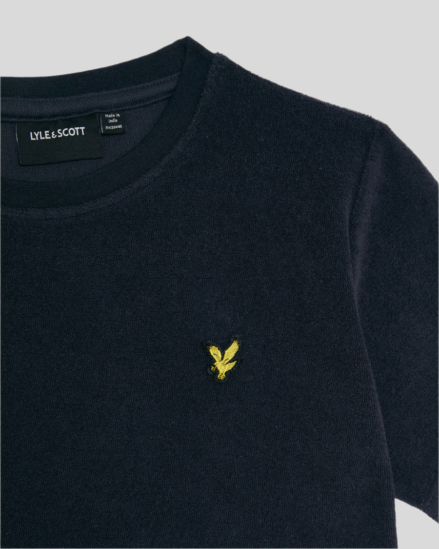 Boy wears Towelling T-Shirt in Dark Navy