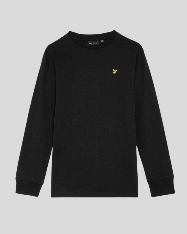 Jongen draagt een katoenen T-shirt met lange mouwen in gitzwart