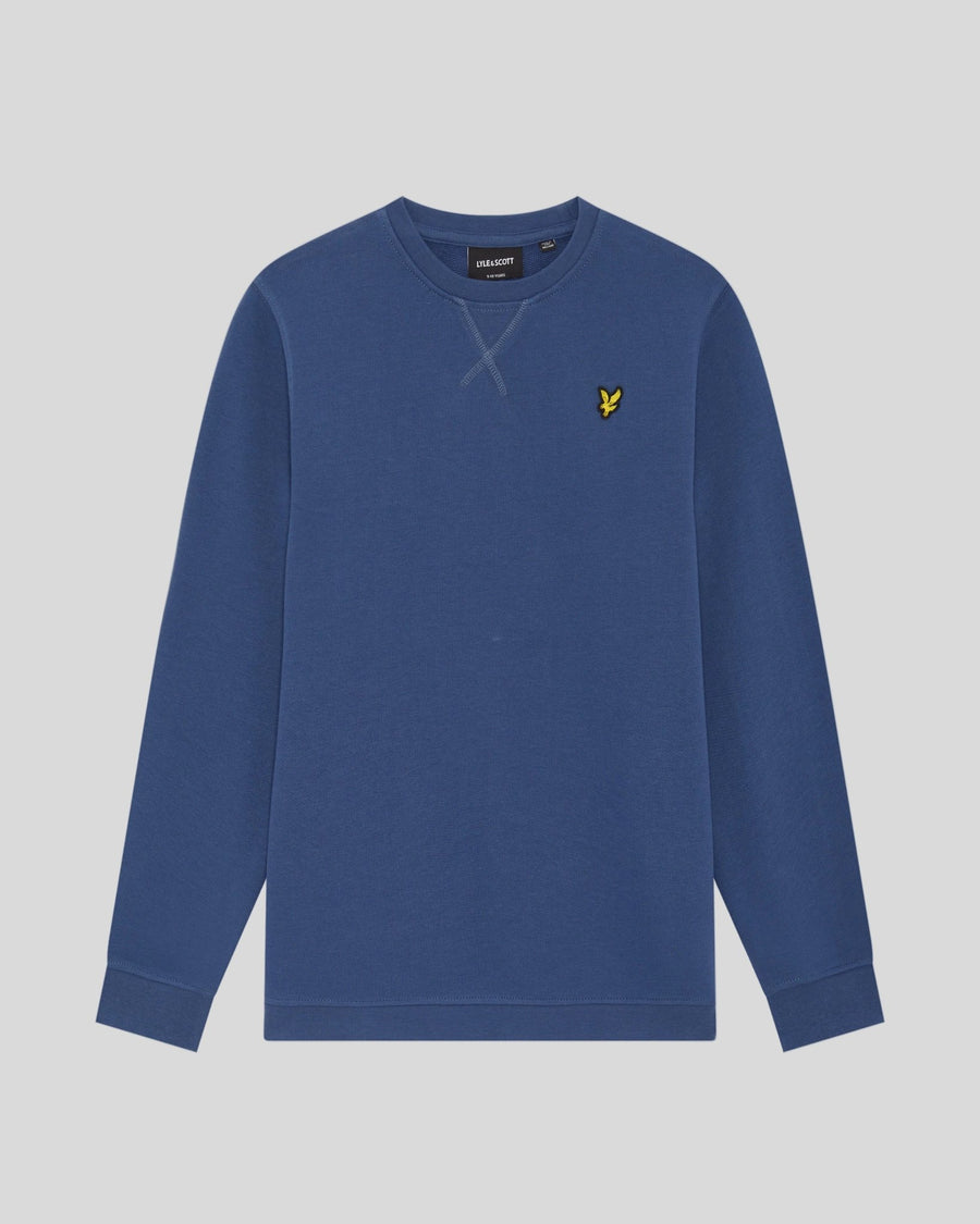 Uomo con felpa girocollo in cotone color bluette scuro